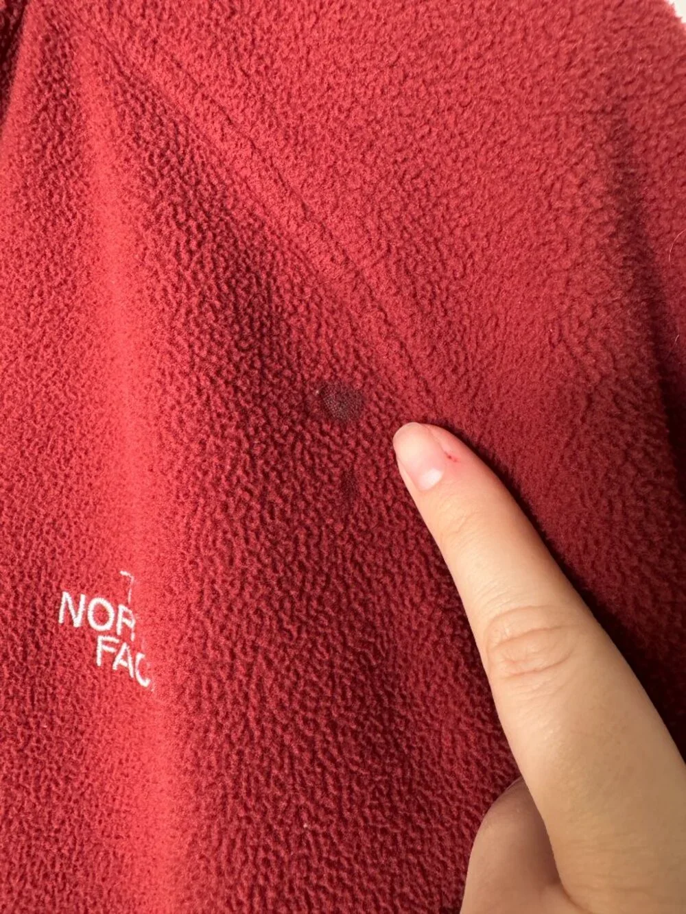The North Face Mens XL Polyester Fleece Full Zip Dark Red Jacket Zip Pockets AXM